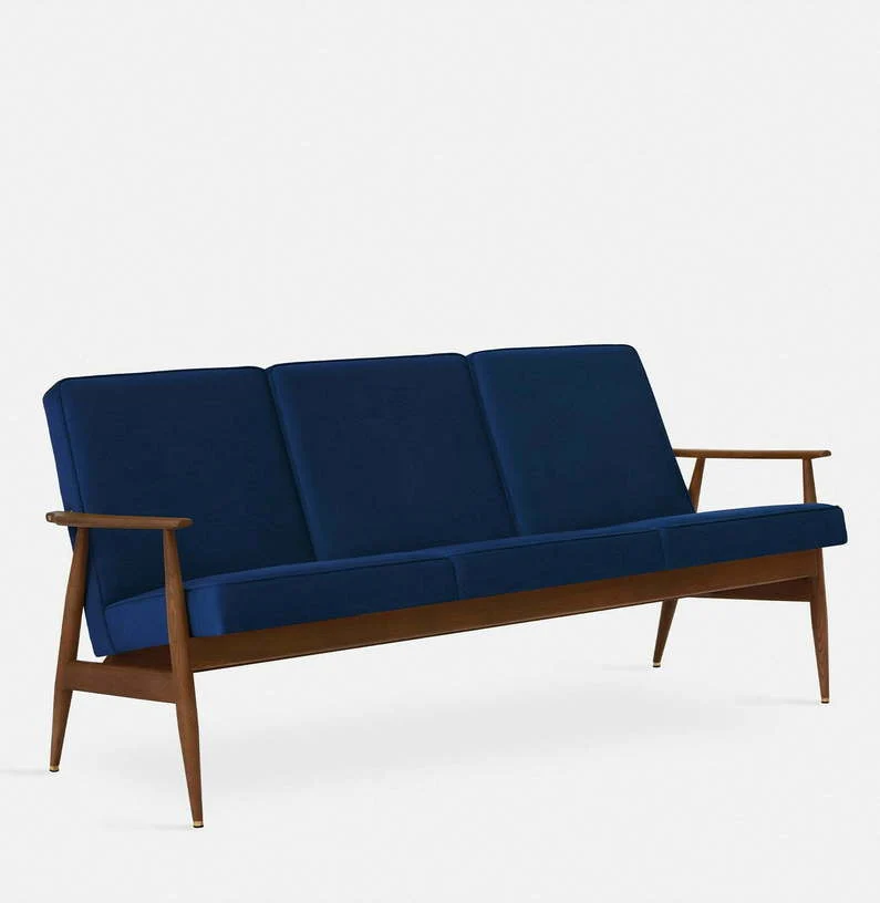 Canapé 3 places en velours brillant moutarde et frêne foncé 170 cm Fox - 366 Concept