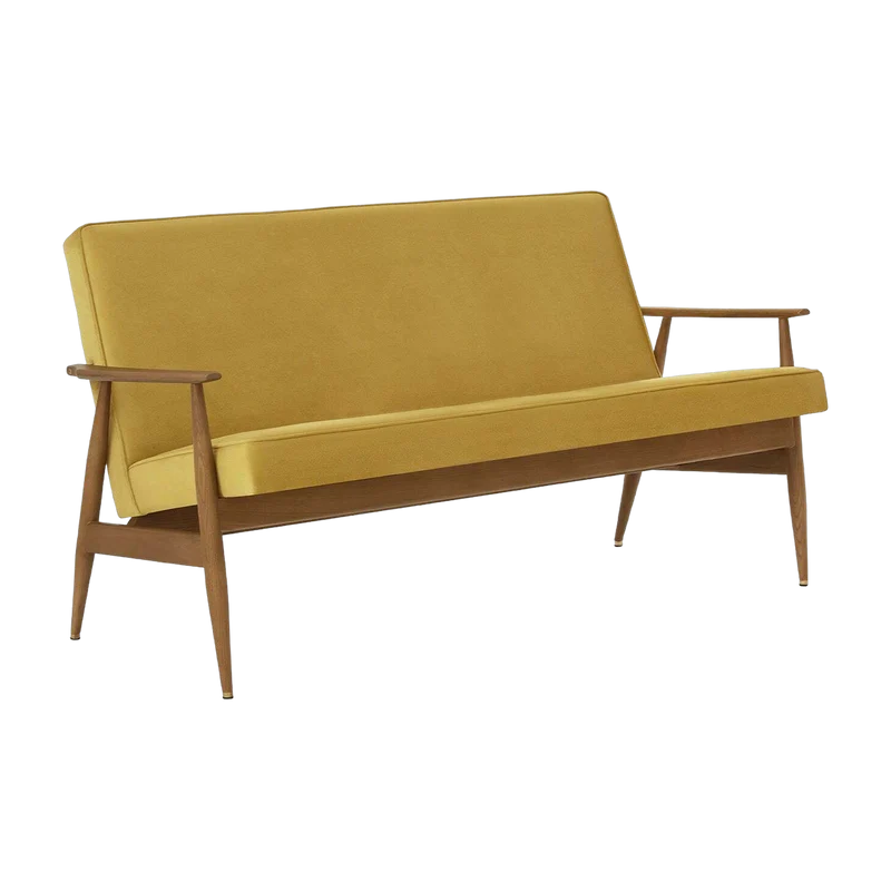 Canapé en velours brillant moutarde et frêne foncé 155 cm Fox - 366 Concept