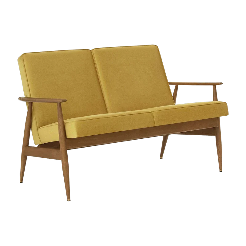 Canapé 2 places en velours brillant moutarde et frêne foncé 120 cm Fox - 366 Concept