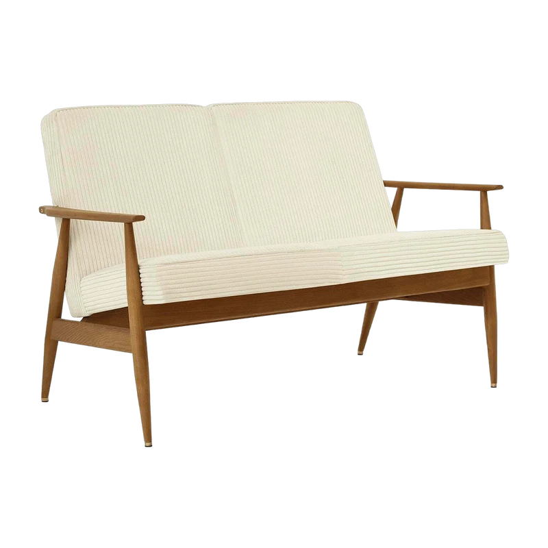 Canapé 2 places en velours cord crème et frêne foncé 120 cm Fox - 366 Concept