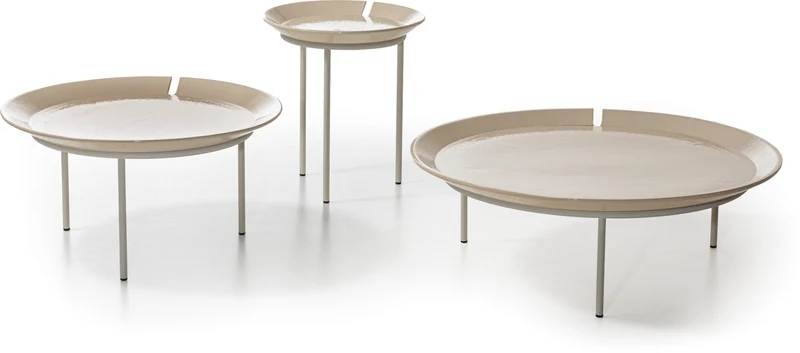 Table basse en millgres et acier crème Brise 56 - Gervasoni