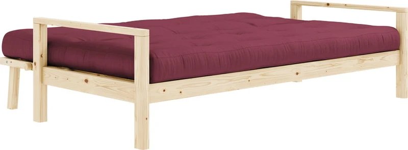 Canapé-lit en bois clair et tissu bordeaux Knob - Karup Design