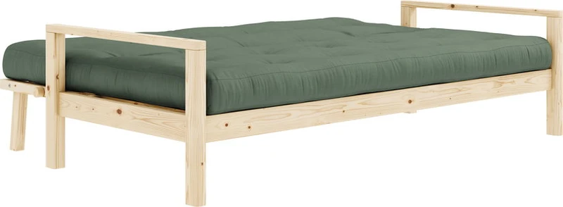 Canapé-lit en bois clair et tissu olive verte Knob - Karup Design