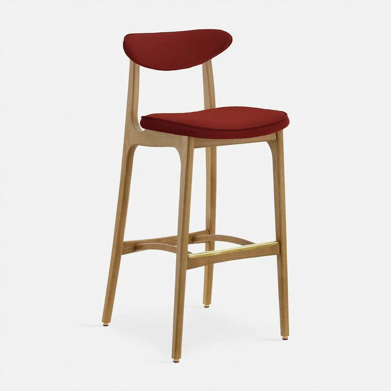 Chaise de bar en velours sierra et frêne naturel 100cm Série 200-190 - 366 Concept