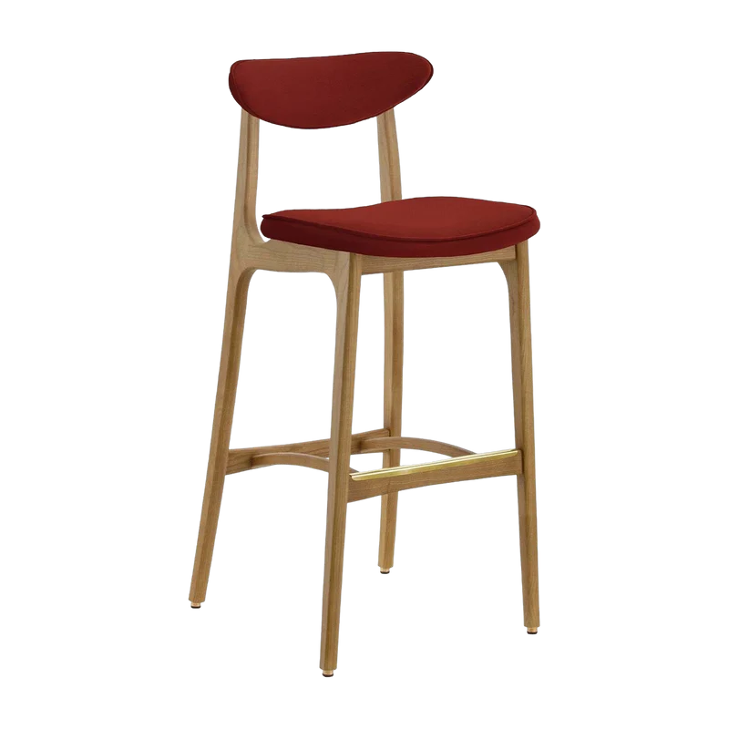 Chaise de bar en velours rouge brique et frêne naturel 100cm Série 200-190 - 366 Concept