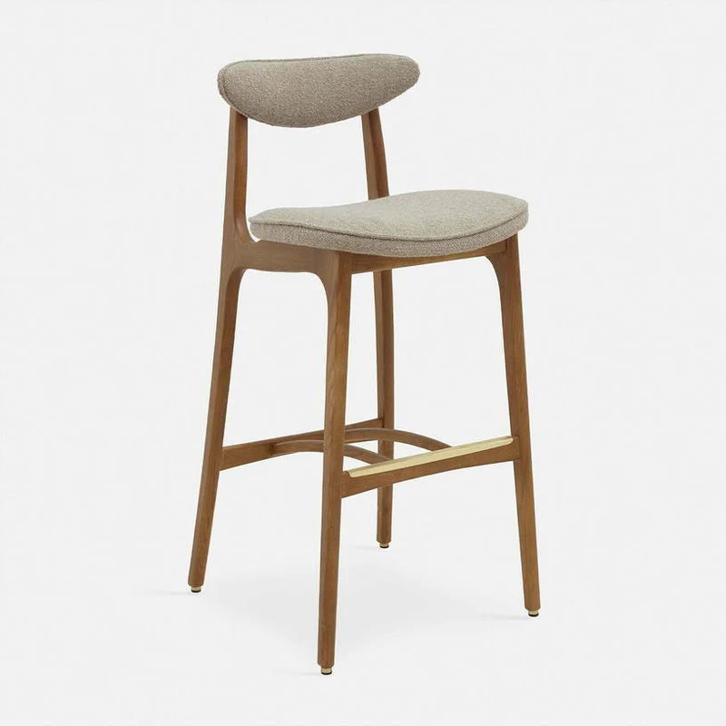 Chaise de bar en tissu bouclé beige et frêne naturel 100cm Série 200-190 - 366 Concept