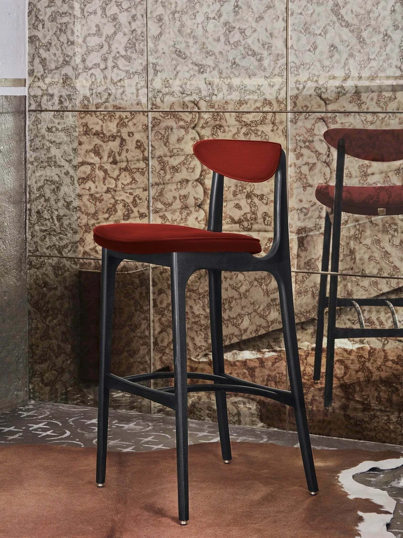 Chaise de bar en tissu bouclé beige et frêne naturel 100cm Série 200-190 - 366 Concept