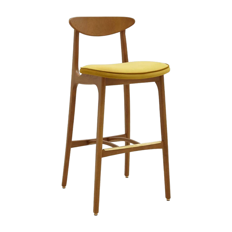 Chaise de bar en velours brillant moutarde et frêne foncé 100cm Série 200-190 Mix - 366 Concept