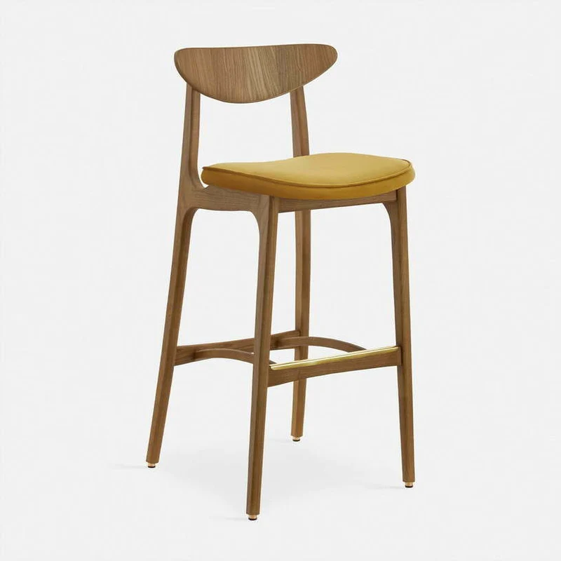 Chaise de bar en velours brillant moutarde et frêne foncé 100cm Série 200-190 Mix - 366 Concept