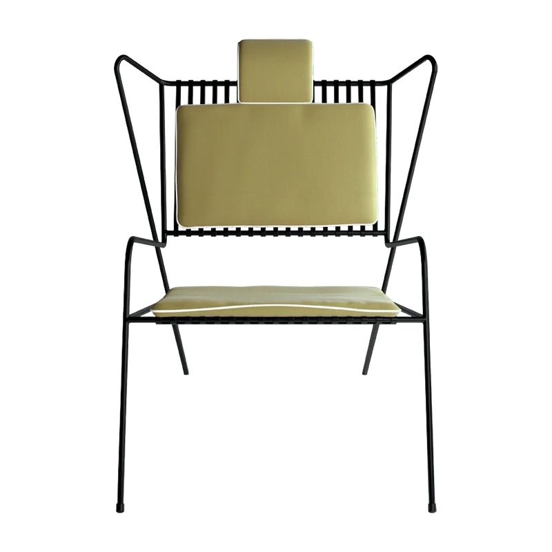 Chaise lounge en acier noir et coussins jaune Capri Easy - Cools Collection