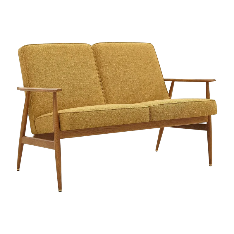 Canapé 2 places en tissu bouclé moutarde et frêne foncé 120cm Fox - 366 Concept