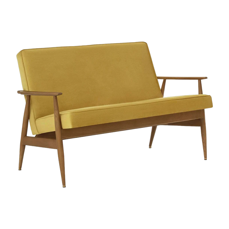 Canapé en velours brillant moutarde et frêne foncé 120 cm Fox - 366 Concept