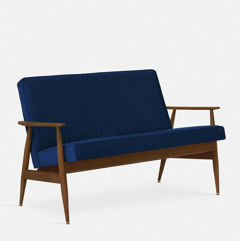 Canapé en velours brillant moutarde et frêne foncé 120 cm Fox - 366 Concept