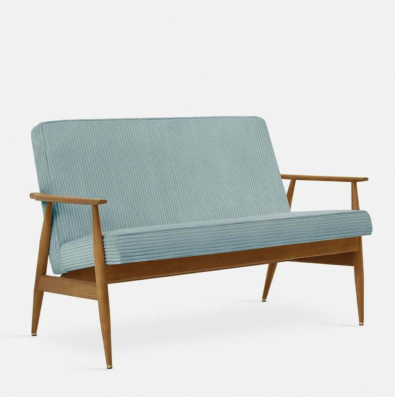 Canapé en tissu cord crème et frêne foncé 120 cm Fox - 366 Concept