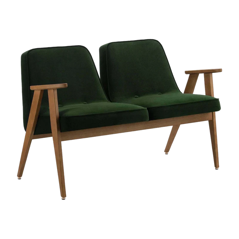 Canapé en velours vert bouteille et frêne foncé 118 cm bouclé Série 366 - 366 Concept