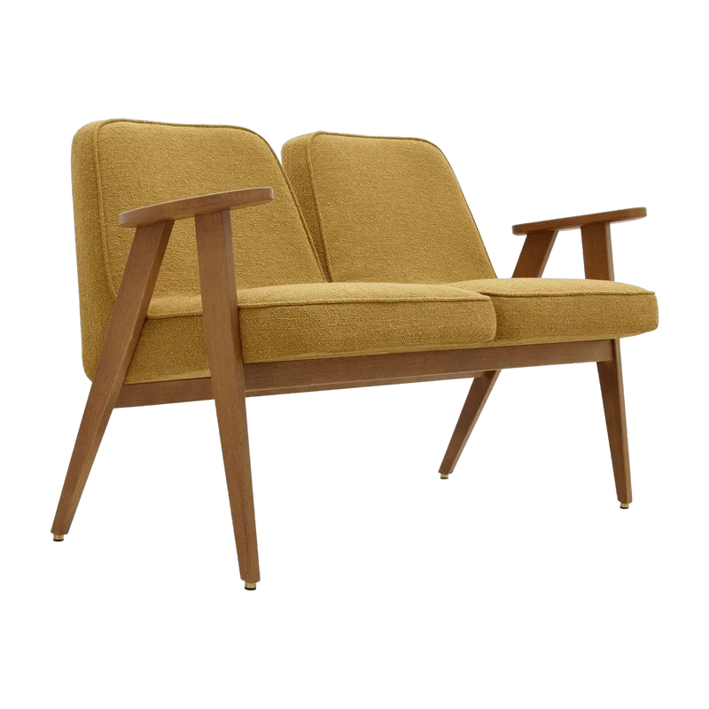 Canapé en tissu bouclé moutarde et frêne foncé 118 cm bouclé Série 366 - 366 Concept