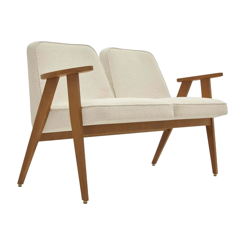 Canapé en tissu bouclé crème et frêne foncé 118 cm bouclé Série 366 - 366 Concept