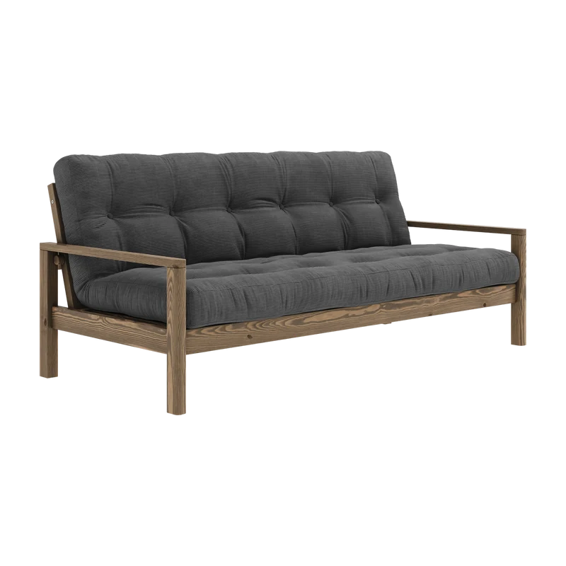 Canapé-lit en bois foncé et velours côtelé charbon Knob - Karup Design