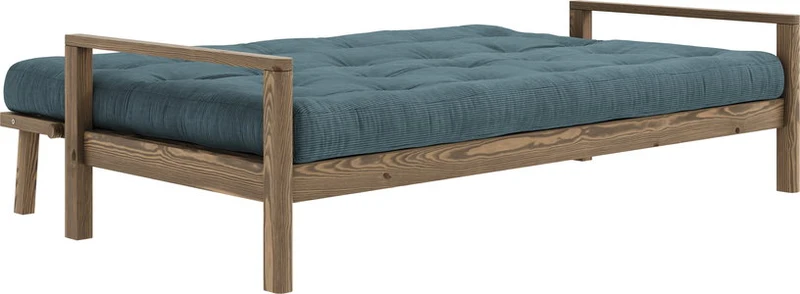 Canapé-lit en bois foncé et velours côtelé bleu pale Knob - Karup Design