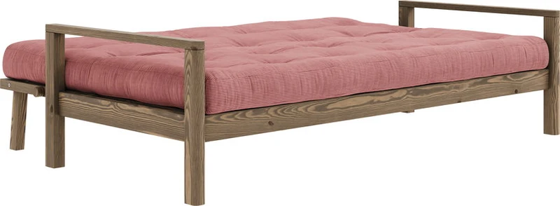 Canapé-lit en bois foncé et tissu rose sorbet Knob - Karup Design