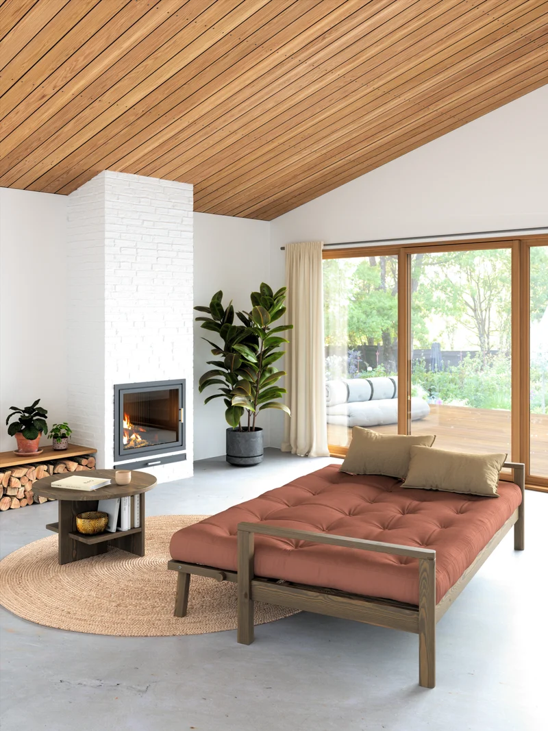 Canapé-lit en bois foncé et tissu rose sorbet Knob - Karup Design
