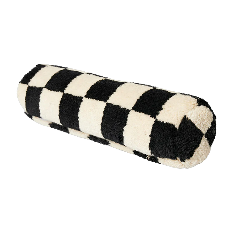 Traversin en laine damier noir et blanc 13 x 50 cm - HKliving