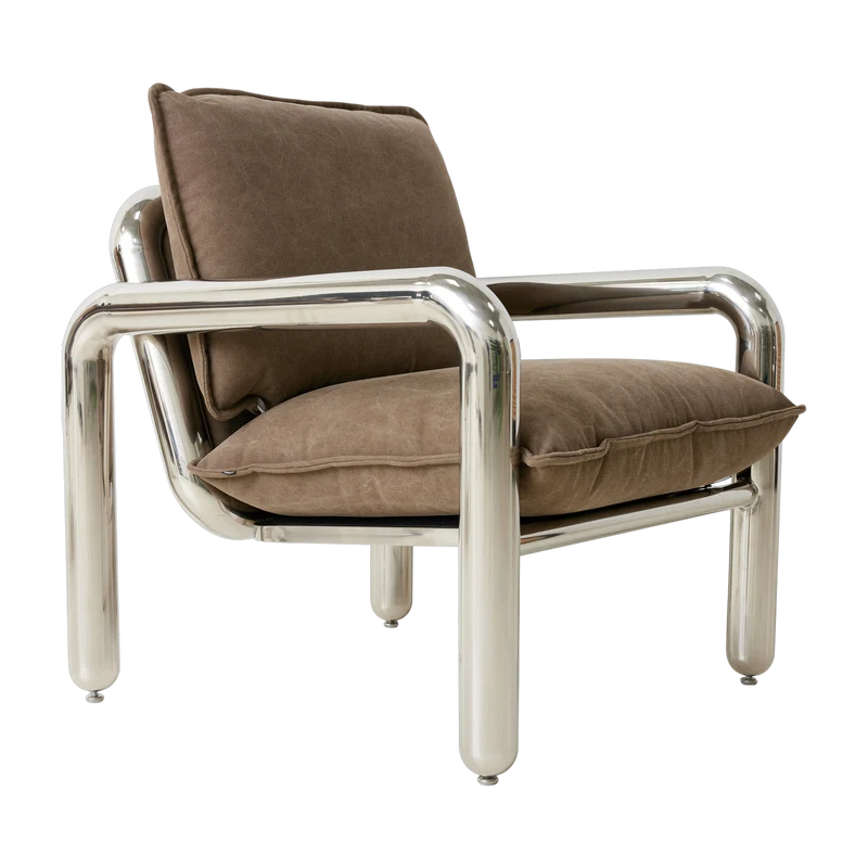 Fauteuil lounge chromé Velvet Brown - HKliving