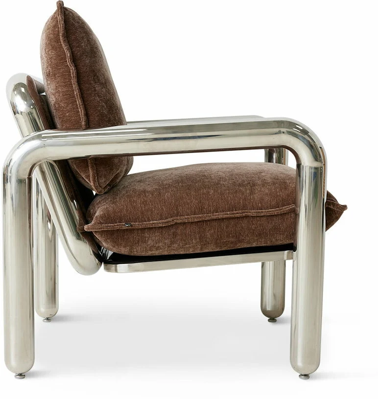Fauteuil lounge chromé Velvet Brown - HKliving