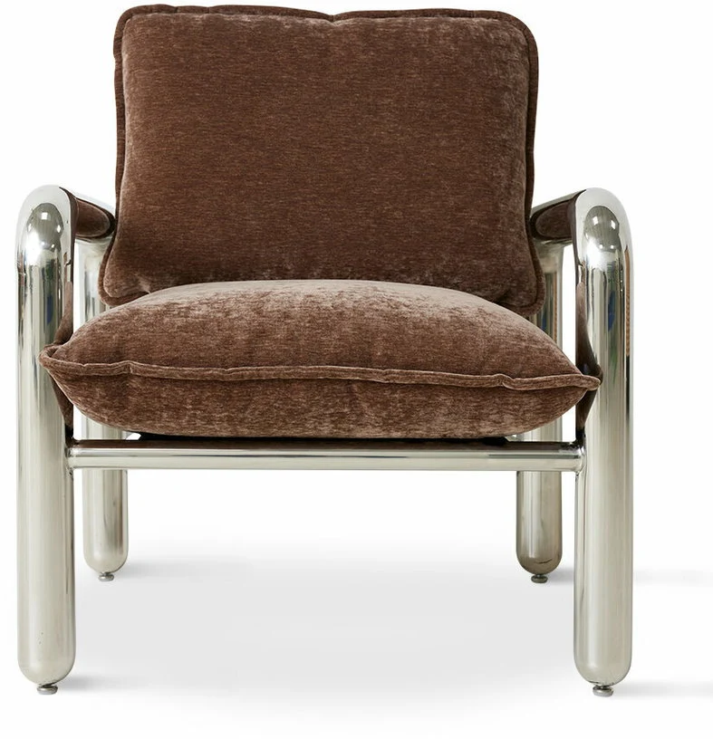 Fauteuil lounge chromé Velvet Brown - HKliving