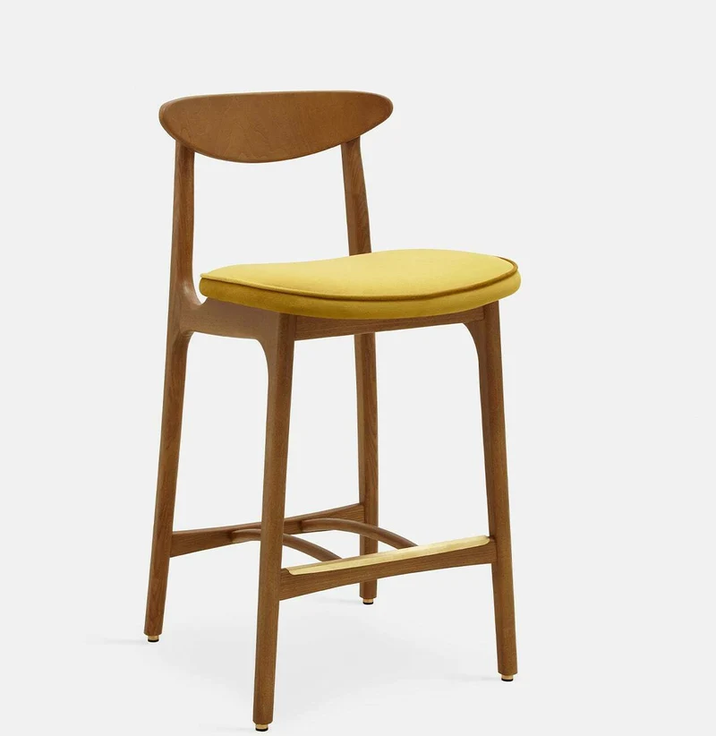 Chaise de bar en velours brillant moutarde et frêne foncé 90cm Série 200-190 Mix - 366 Concept