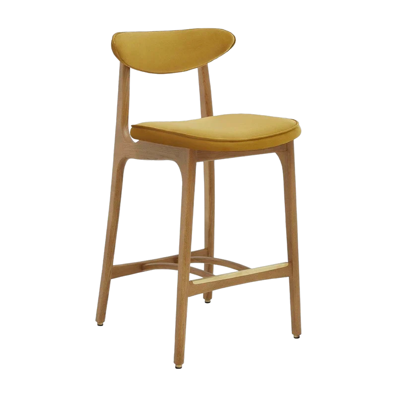 Chaise de bar en velours brillant moutarde et frêne naturel 100cm Série 200-190 - 366 Concept