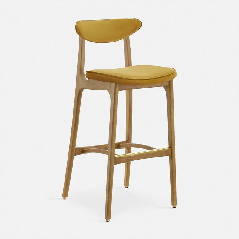 Chaise de bar en velours brillant moutarde et frêne naturel 100cm Série 200-190 - 366 Concept