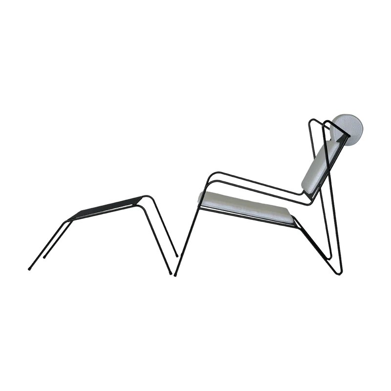 Chaise lounge avec repose pieds en acier noir et coussins beige Capri Easy - Cools Collection