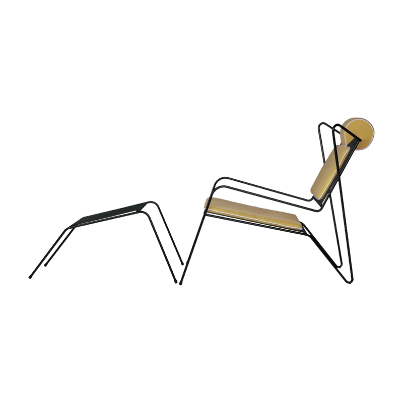 Chaise lounge avec repose pieds en acier noir et coussins jaune Capri Easy - Cools Collection