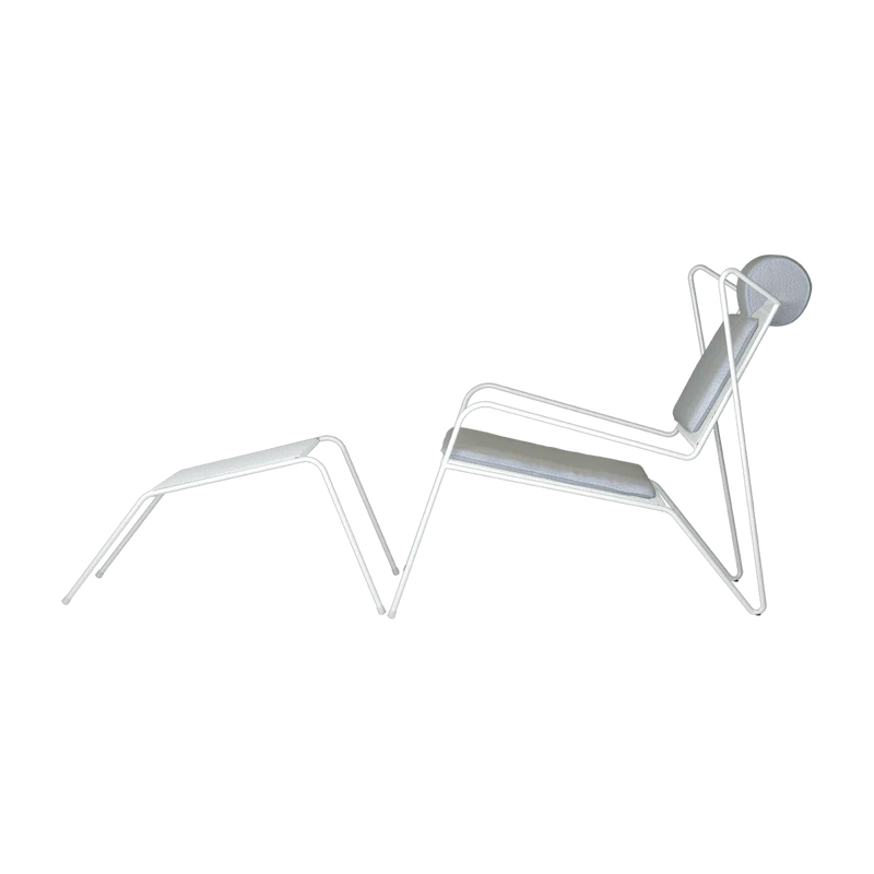 Chaise lounge avec repose pieds en acier blanc et coussins beige Capri Easy - Cools Collection