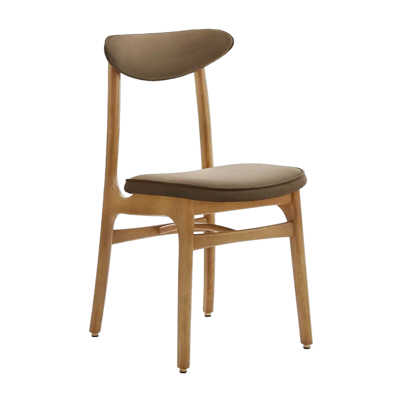 Chaise en velours brillant taupe et frêne nature 52 x 45 Série 200-190 - 366 Concept