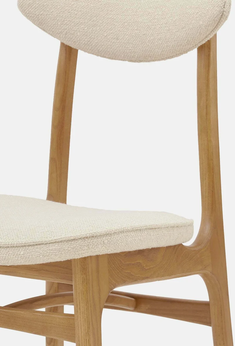 Chaise en tissu bouclé crème et frêne nature 52 x 45 Série 200-190 - 366 Concept