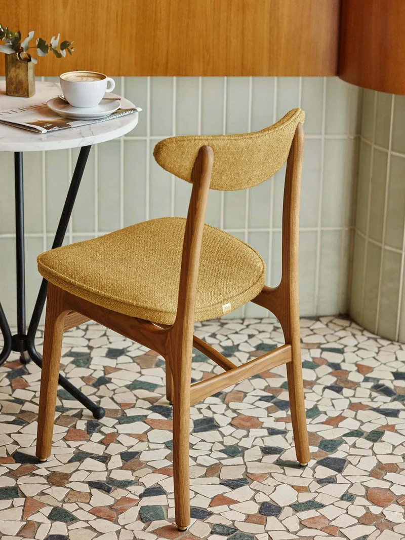 Chaise en tissu bouclé crème et frêne nature 52 x 45 Série 200-190 - 366 Concept