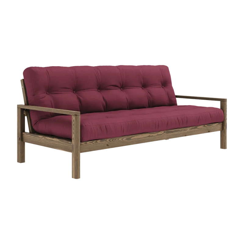 Canapé-lit en bois foncé et tissu bordeaux Knob - Karup Design