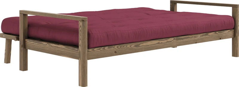 Canapé-lit en bois foncé et tissu bordeaux Knob - Karup Design