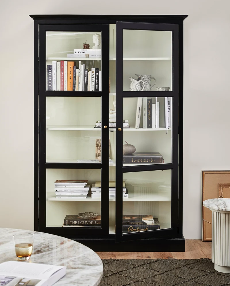 Vitrine avec 2 portes vitrées en bois de manguier noir 212 cm Classic - Nordal