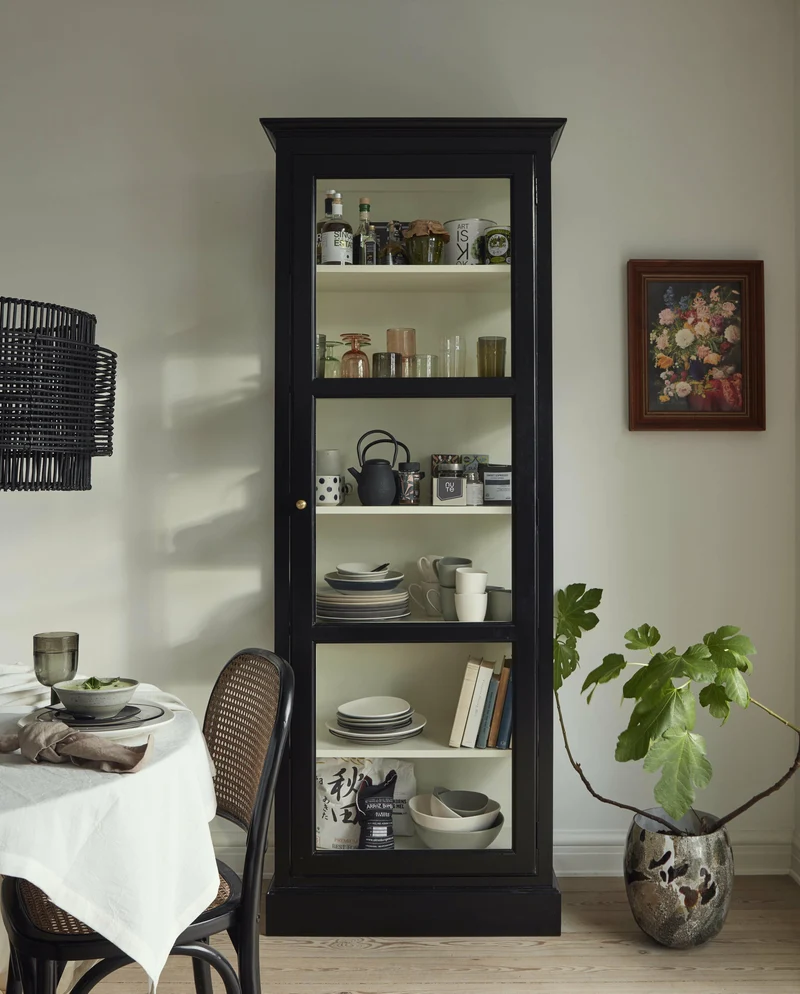 Vitrine à porte vitrée en bois de manguier noir 84 cm Classic - Nordal