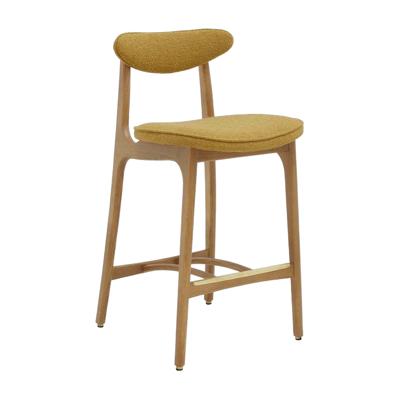 Chaise de bar en tissu bouclé moutarde et frêne naturel 100cm Série 200-190 - 366 Concept