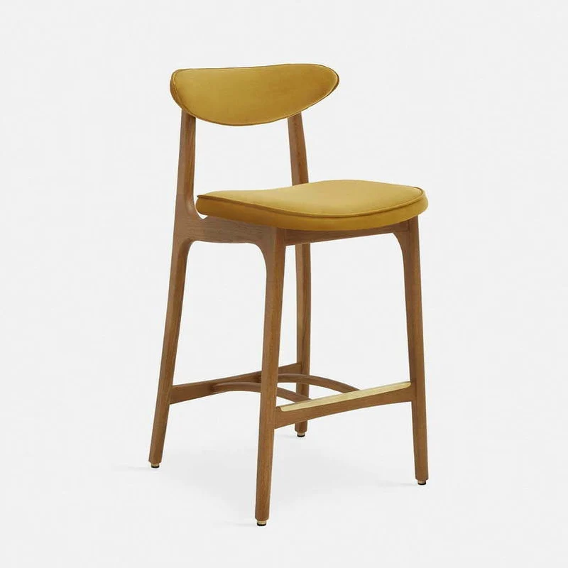 Chaise de bar en velours brillant moutarde et frêne naturel 90cm Série 200-190 - 366 Concept
