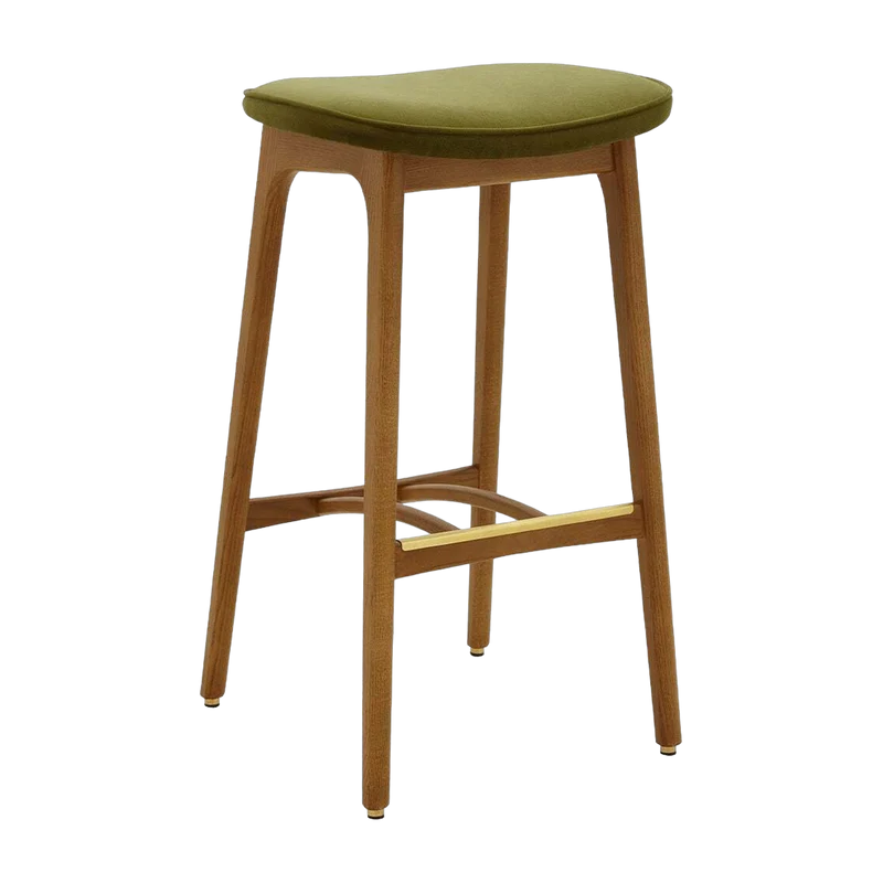 Tabouret de bar en velours brillant moutarde et frêne foncé 75 cm Série 200-190 - 366 Concept