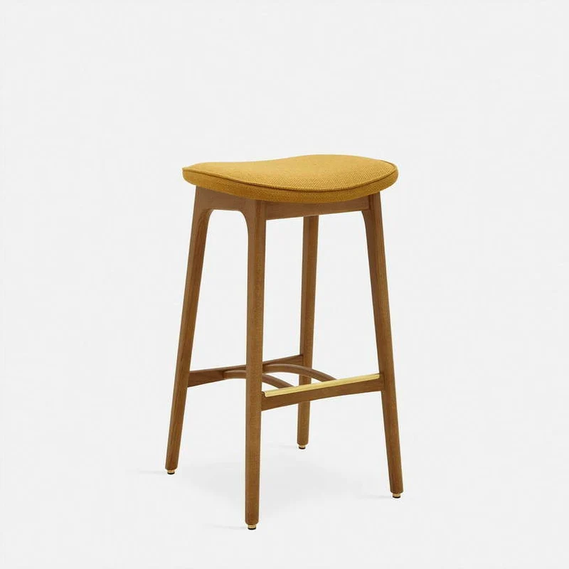 Tabouret de bar en velours brillant moutarde et frêne foncé 75 cm Série 200-190 - 366 Concept