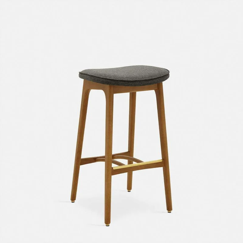 Tabouret de bar en velours brillant moutarde et frêne foncé 75 cm Série 200-190 - 366 Concept