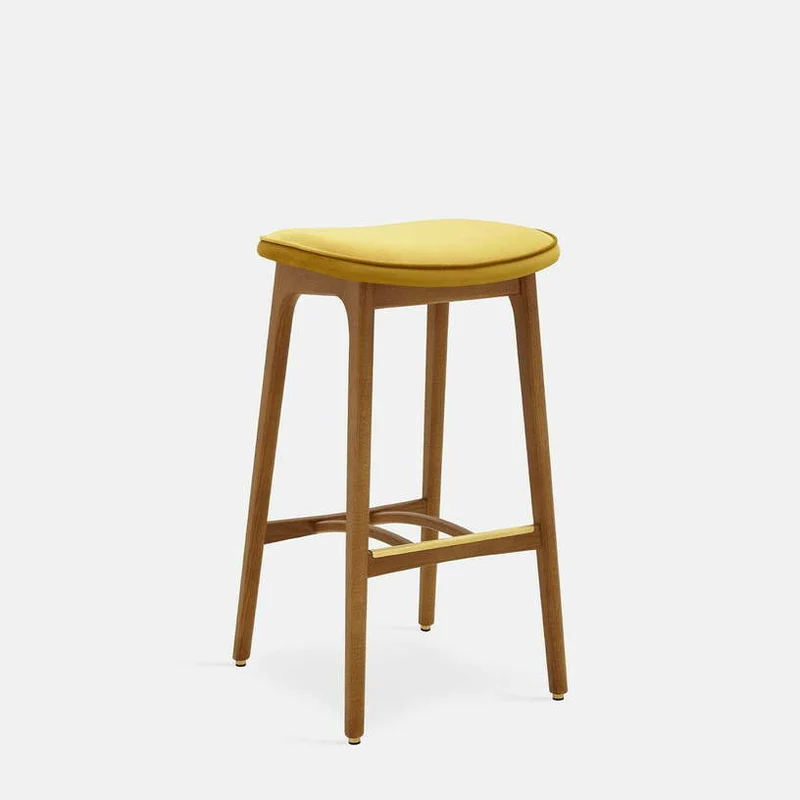 Tabouret de bar en velours brillant moutarde et frêne foncé 75 cm Série 200-190 - 366 Concept