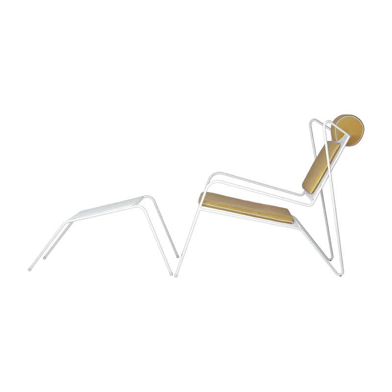 Chaise lounge avec repose pieds en acier blanc et coussins jaune Capri Easy - Cools Collection