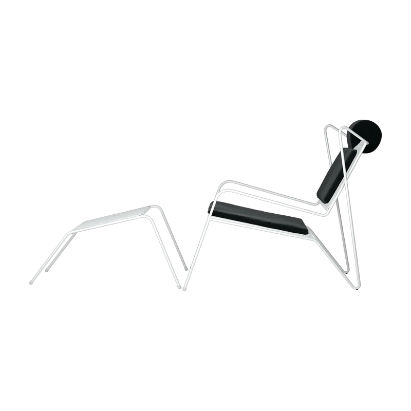 Chaise lounge avec repose pieds en acier blanc et coussins noir Capri Easy - Cools Collection